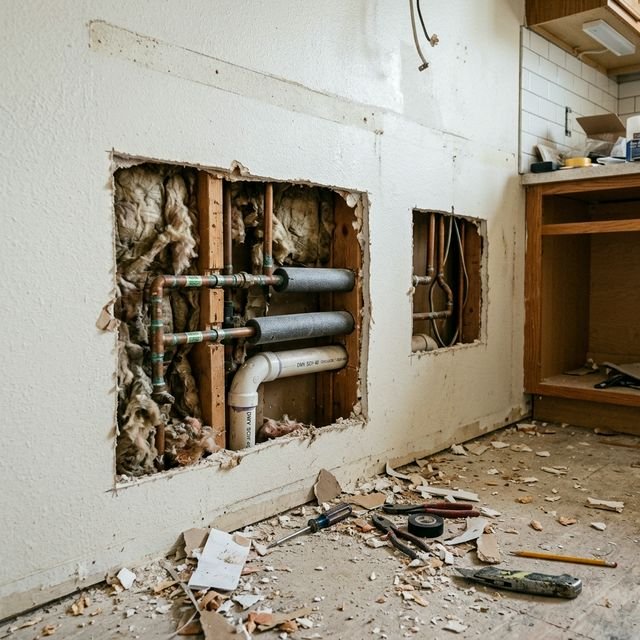 Kitchen plumbing access before repair